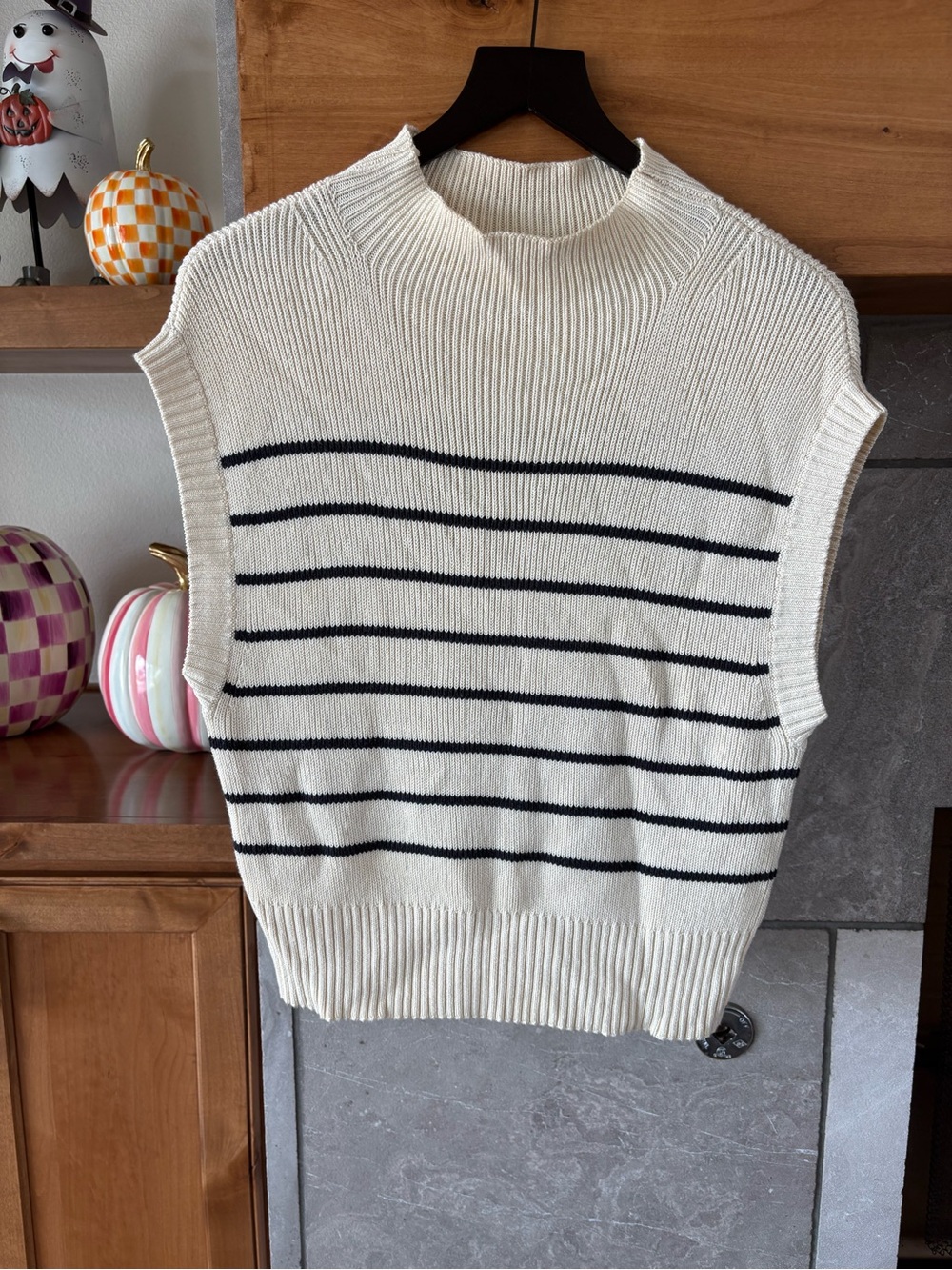 Maeve Cream and Navy Striped Sleeveless Knit Top
